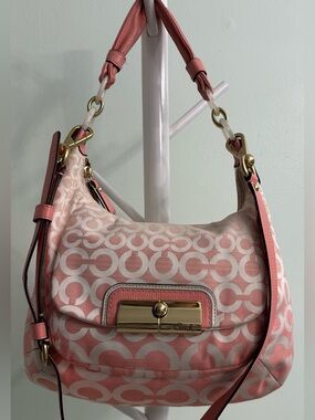 Coach Kristin Opt Art Light Peony Pink Signature Hobo Shoulder Bag